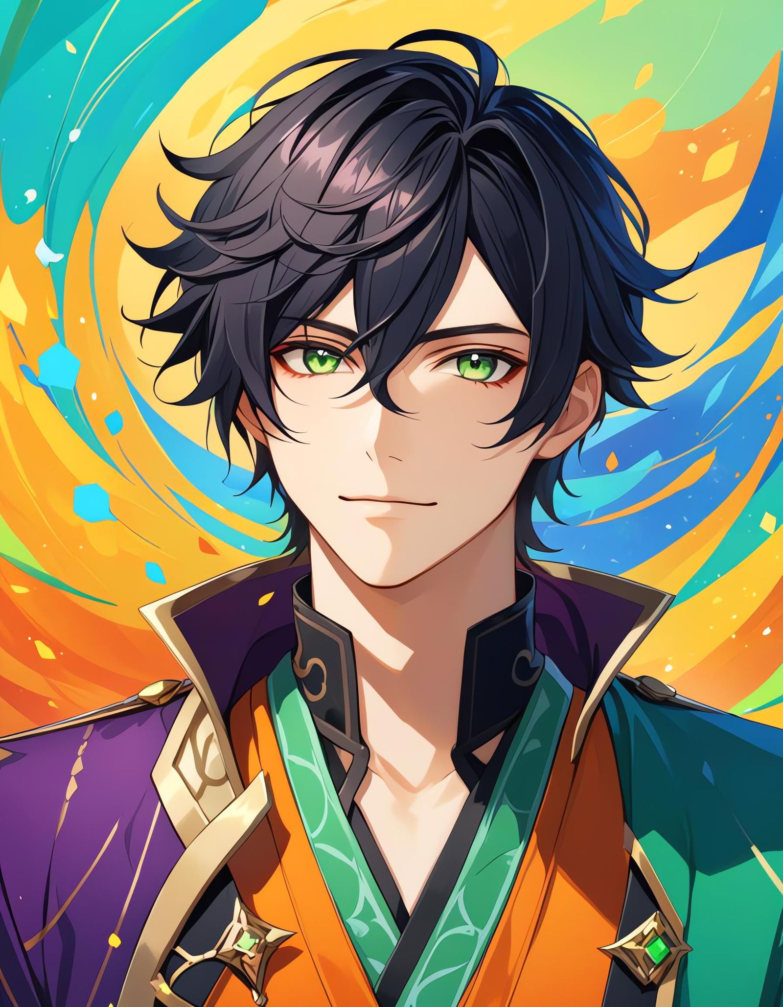 Genshin Impact Style Bishounen with Green Eyes