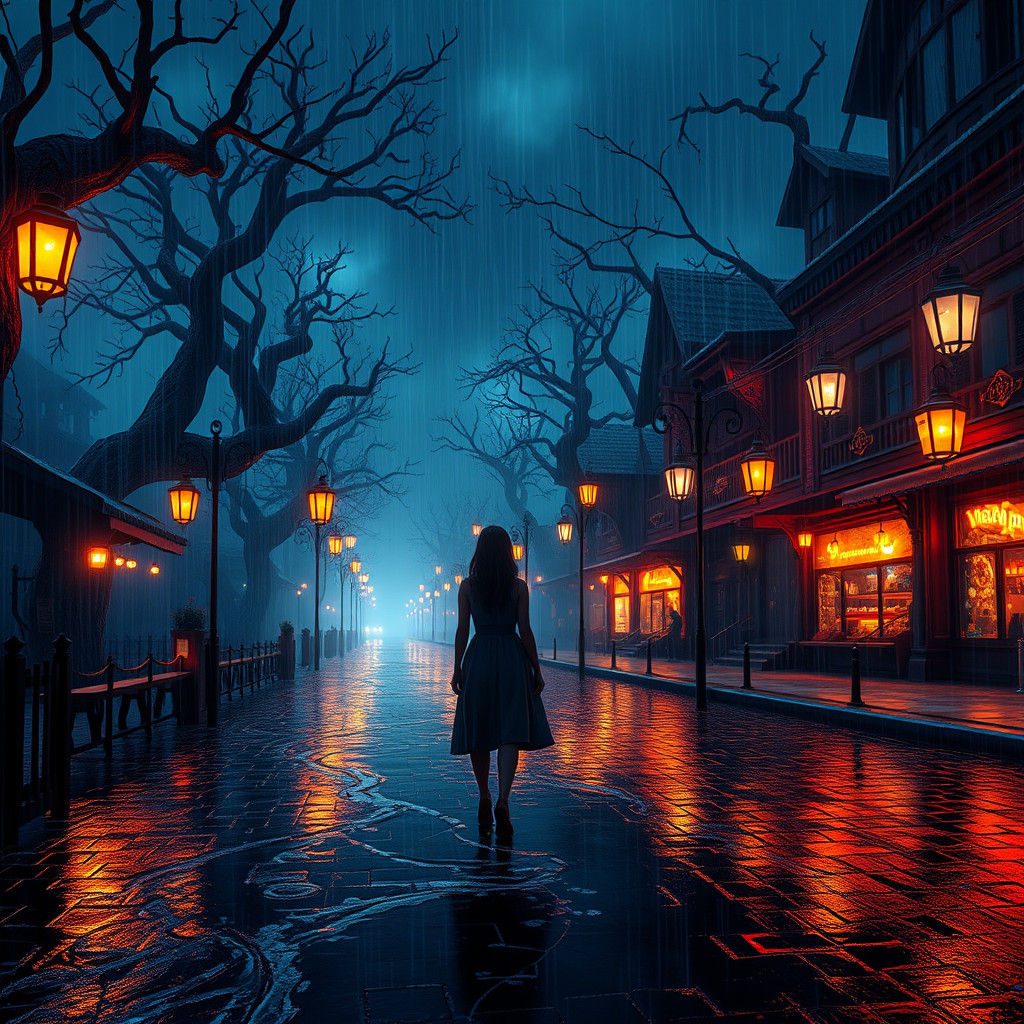 Mystical Rainy Street Scene in Unreal Engine 5