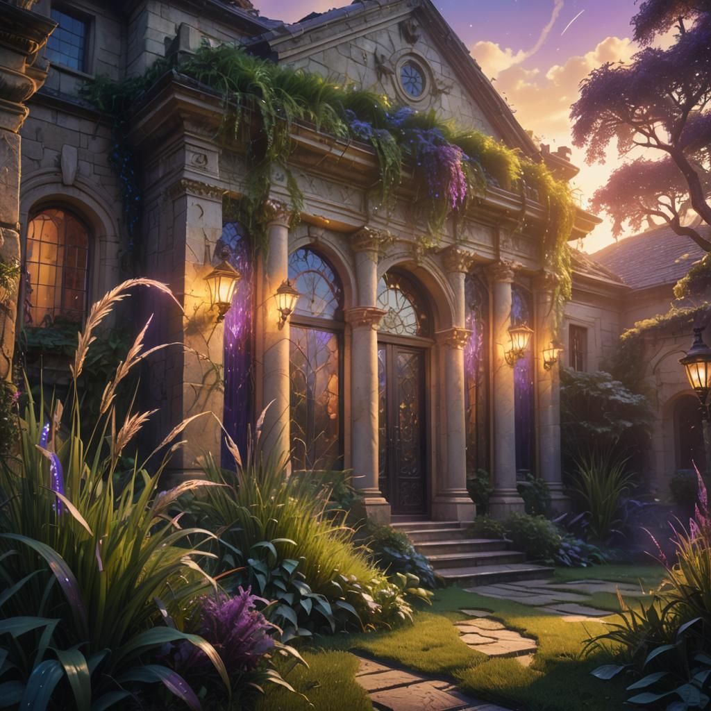 Glowing Garden: Iridescent Light in Matte Painting Style