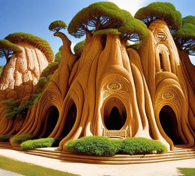 Surreal Cliff Dwelling with Honeycomb Details