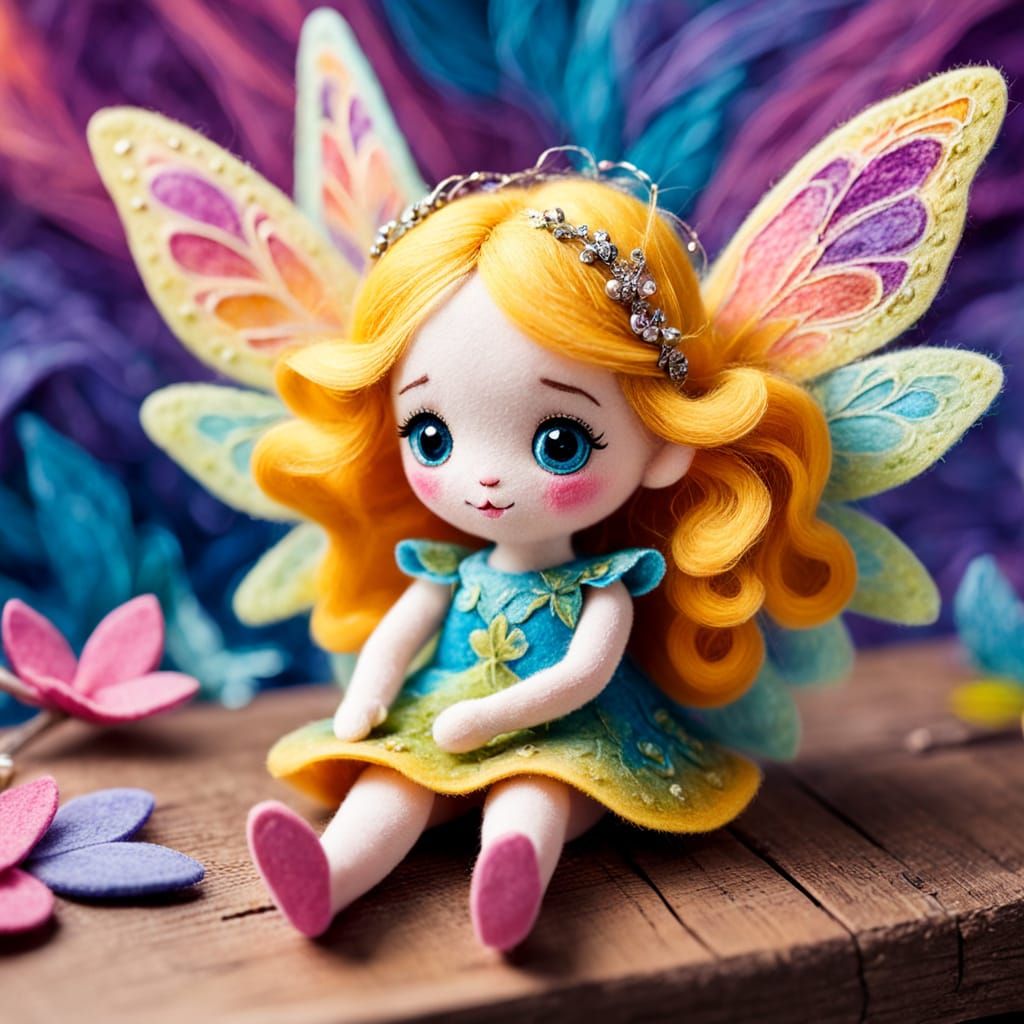 Whimsical Fairy Doll Gouache Illustration in Felt Textures
