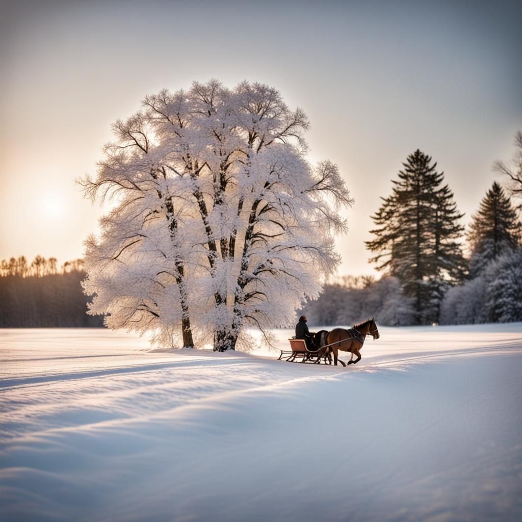 Winter Sleigh Ride Through Snowy Landscape