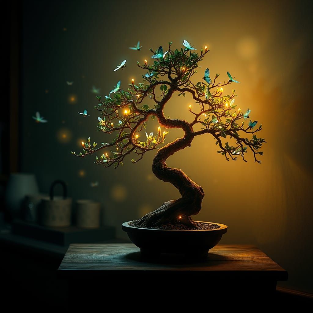 Firefly Bonsai Lamp in Surrealist Style
