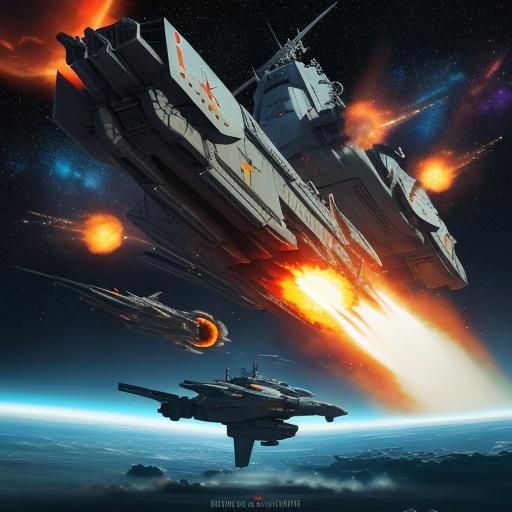 Space Battleship Cannons Fire in Sci-Fi Concept Art