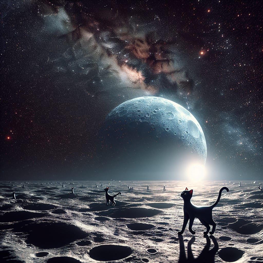 Black Cats Walking on the Moon