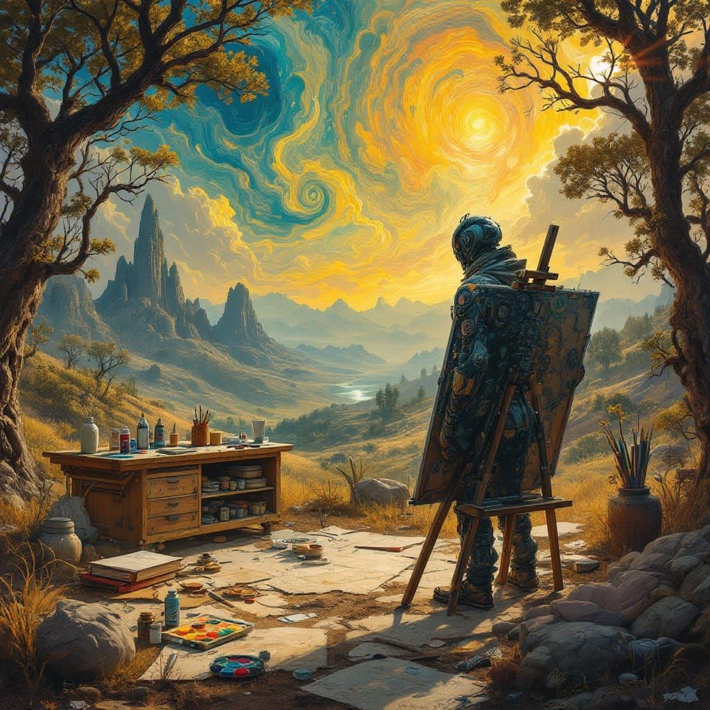 Mystical Artist's Expedition Camp in Vibrant Surrealist Land...