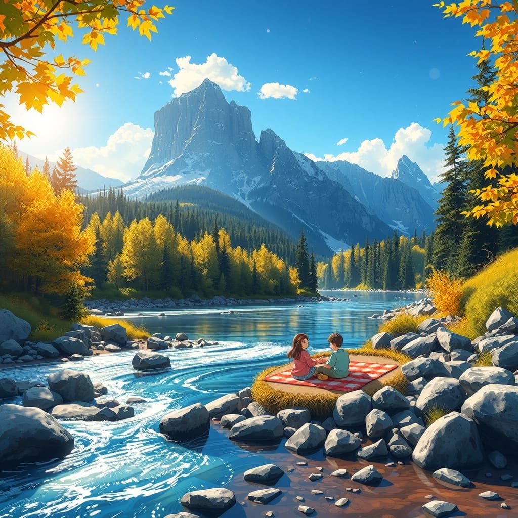 Anime-Inspired Fantasy Landscape with Tranquil River and Maj...
