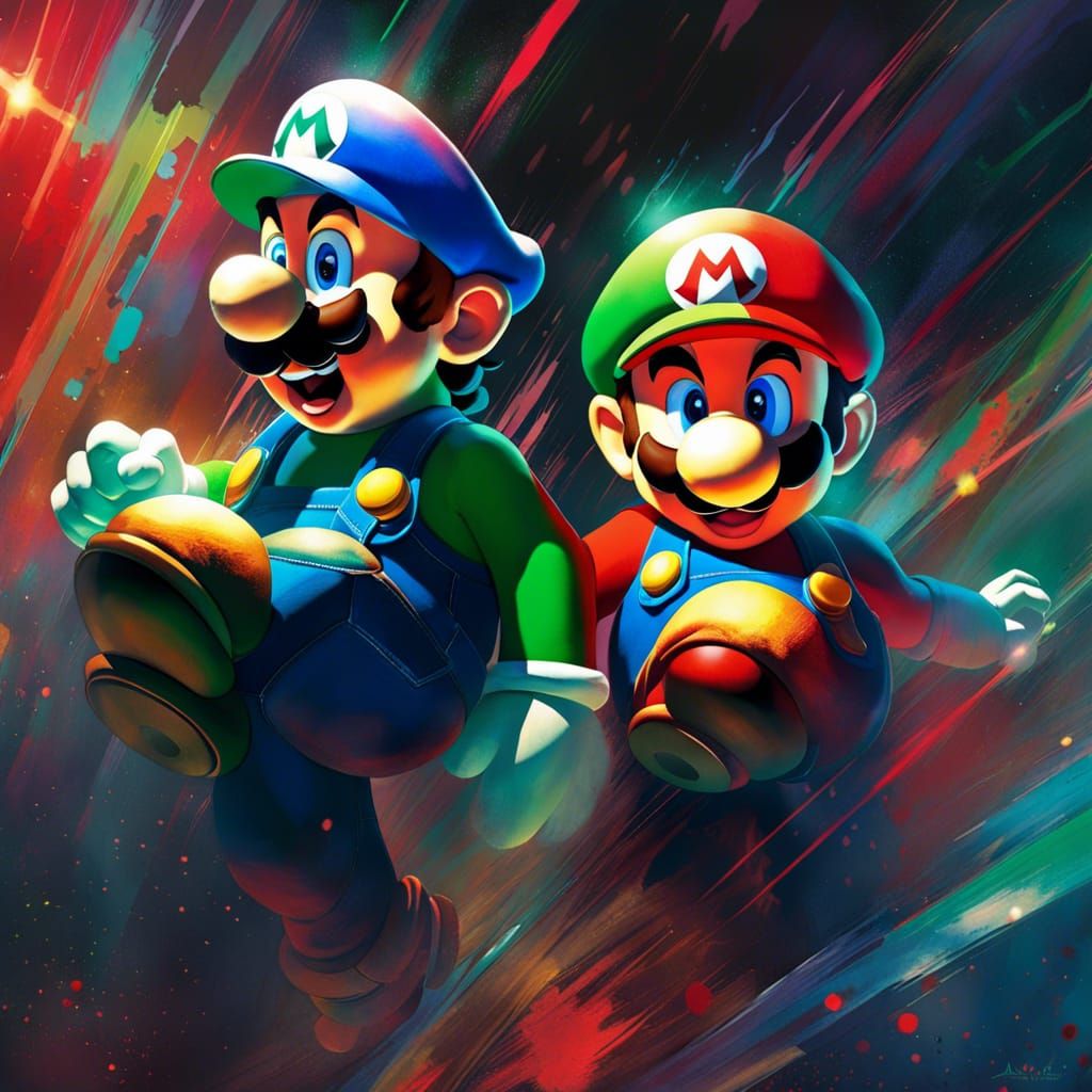 Super Mario Brothers in Abstract Art Style