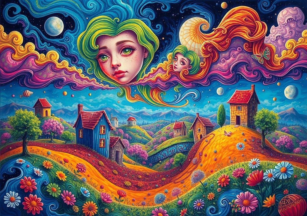 Surreal Landscape with Fractal and Zentangle Elements