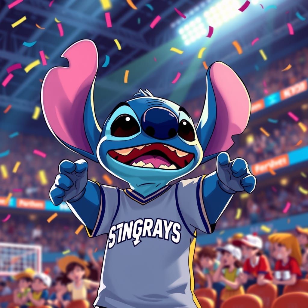 Stitch Cheering at Volleyball Game in Animated Concept Art S...