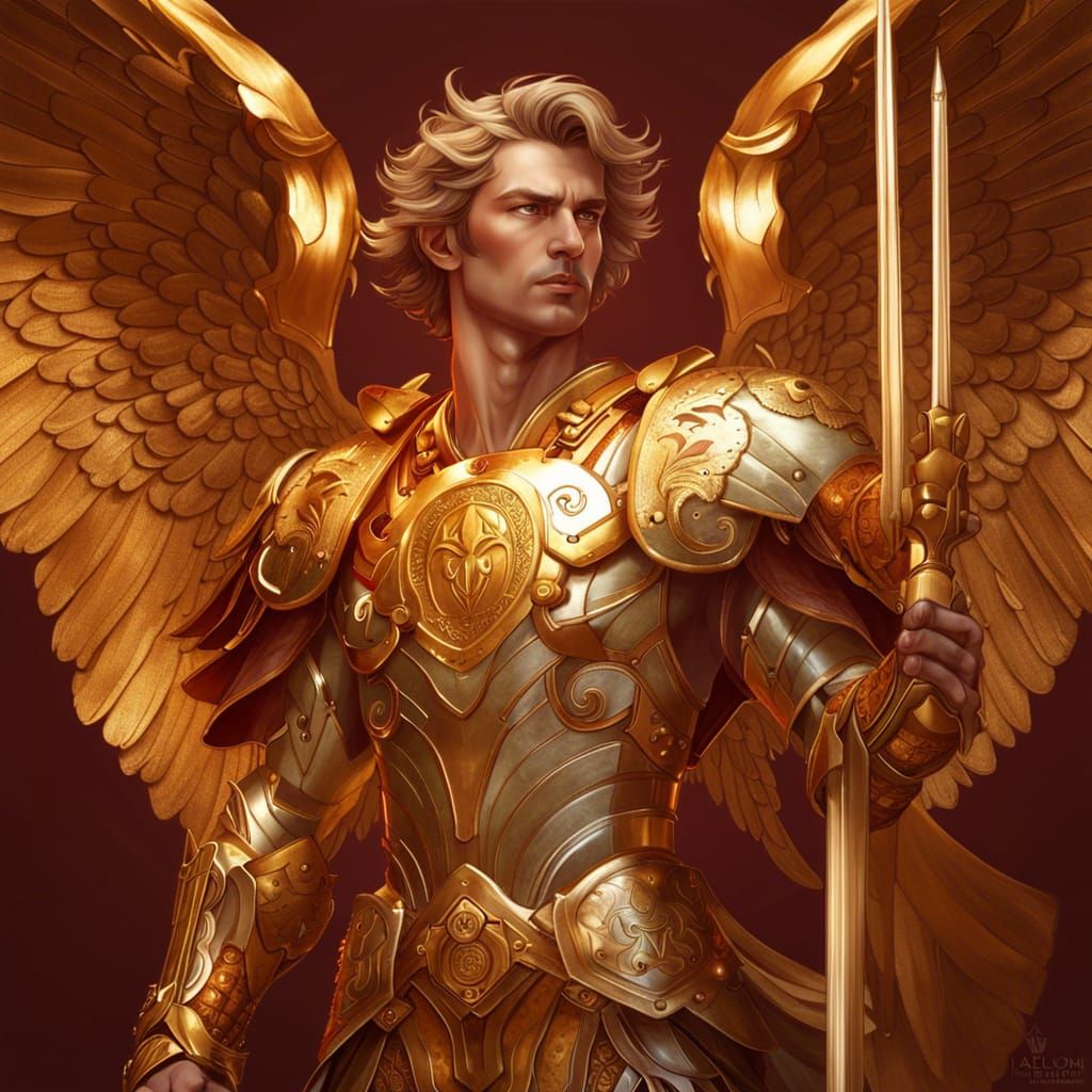 Aries Zodiac Angel in Golden Armor: Hyperrealistic Art