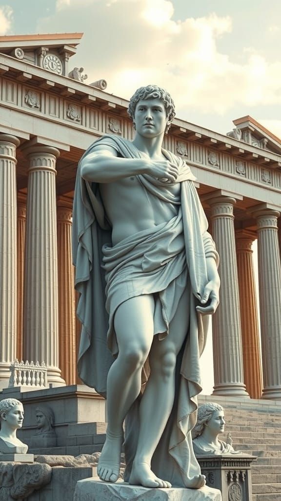 Epic Greek Roman Marble Statue in Classical Temple Setting