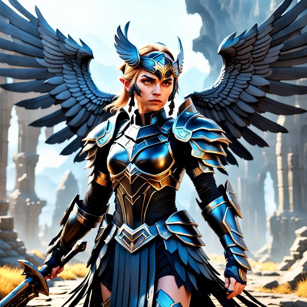 Valkyrie in Black Armor Fantasy Concept Art