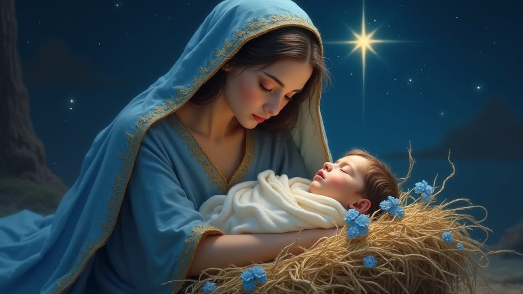 Mother and Child Under Starry Night Sky