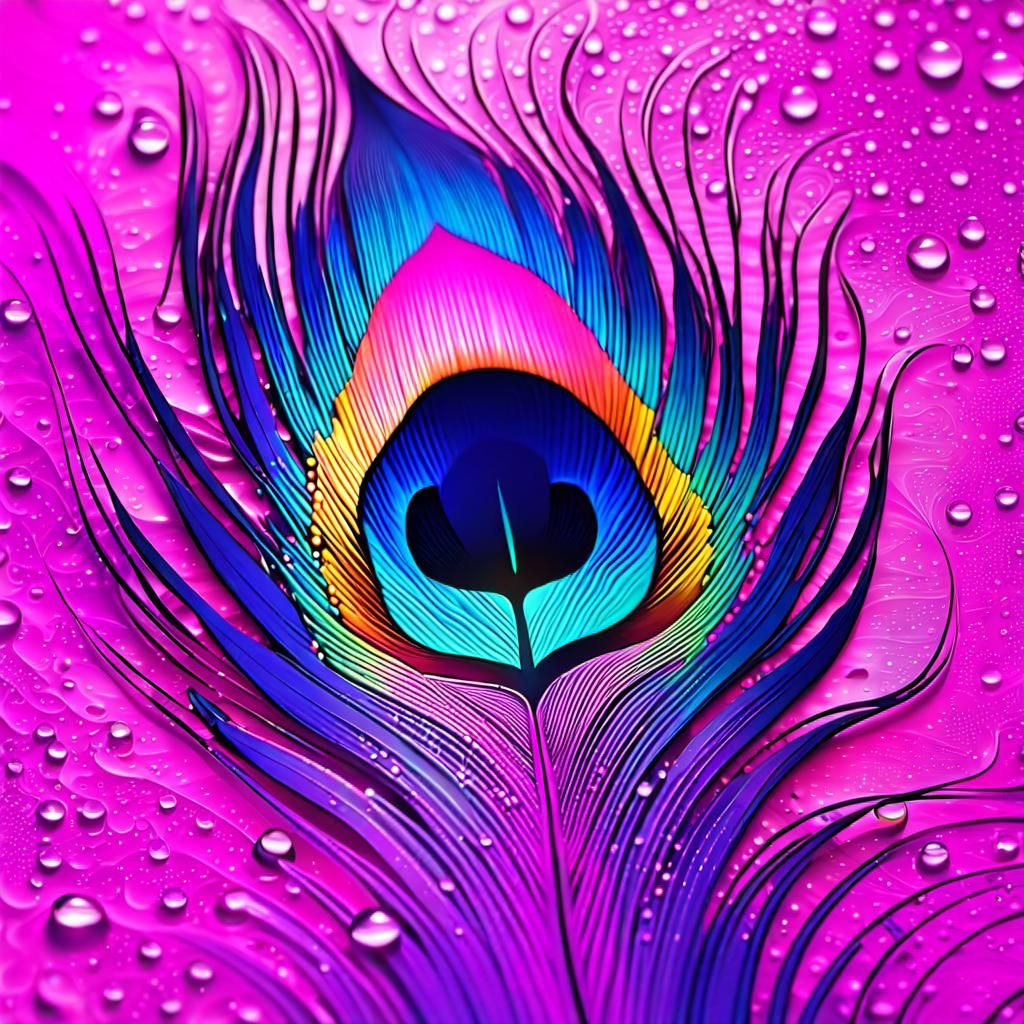 Gorgeous Pink Peacock with Dew Drops