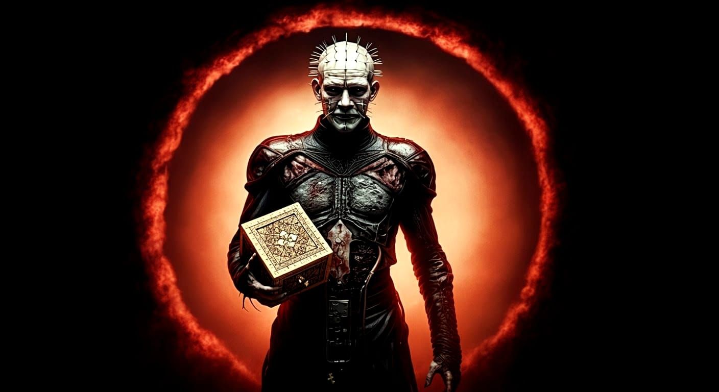 Pinhead Emerges from Hell Portal: Cinematic Film Still