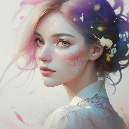 Elegant Woman in Pastel Hues, Ethereal Watercolour Style