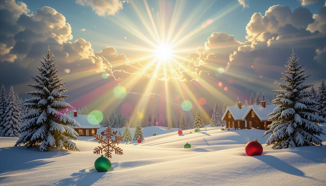 Prismatic Multicolored Mixed Media Christmas Scene