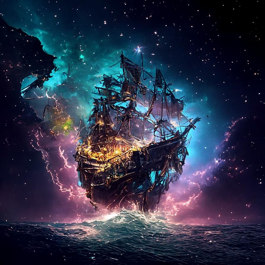 Pirate Ship on Mystical Sea Digital Art