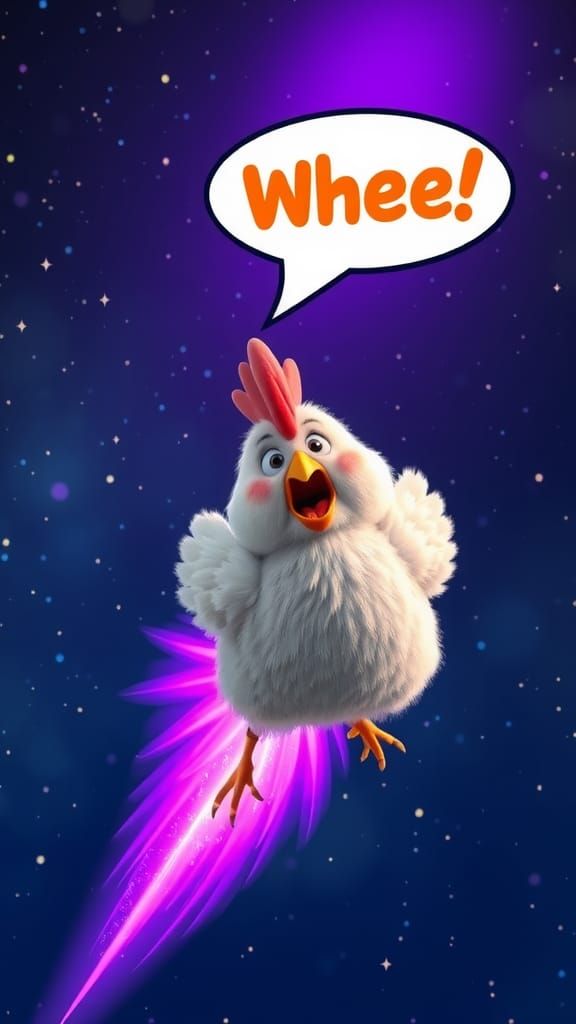 Pixar Chicken Rocketing Through Starry Sky