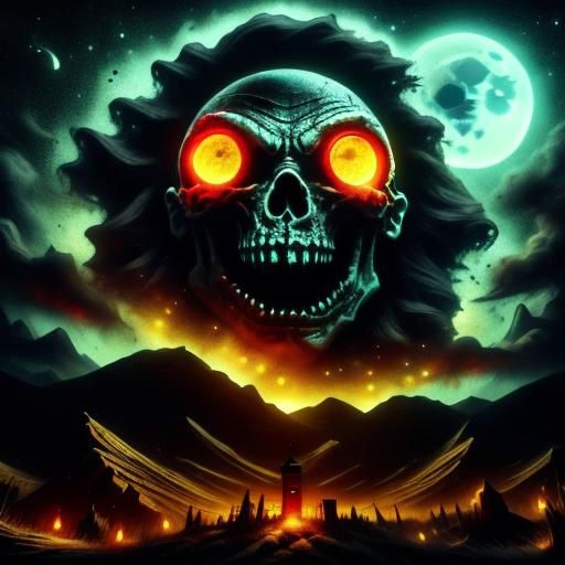 Ghost in Graveyard with Red Eyes in Chalk