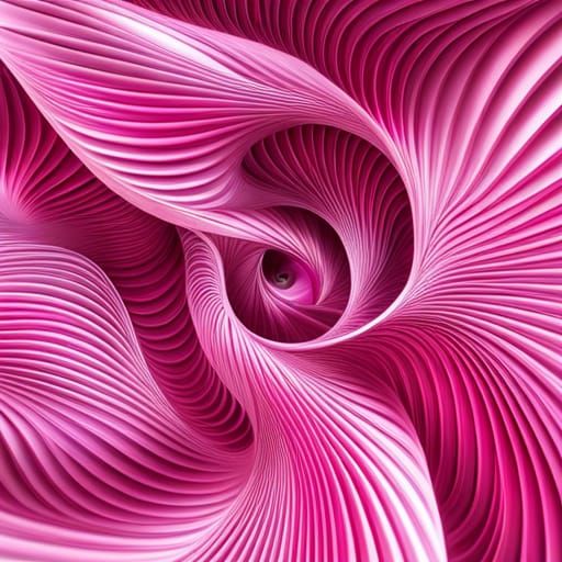 Pink Fractal Spirals in Origami Papercraft Style