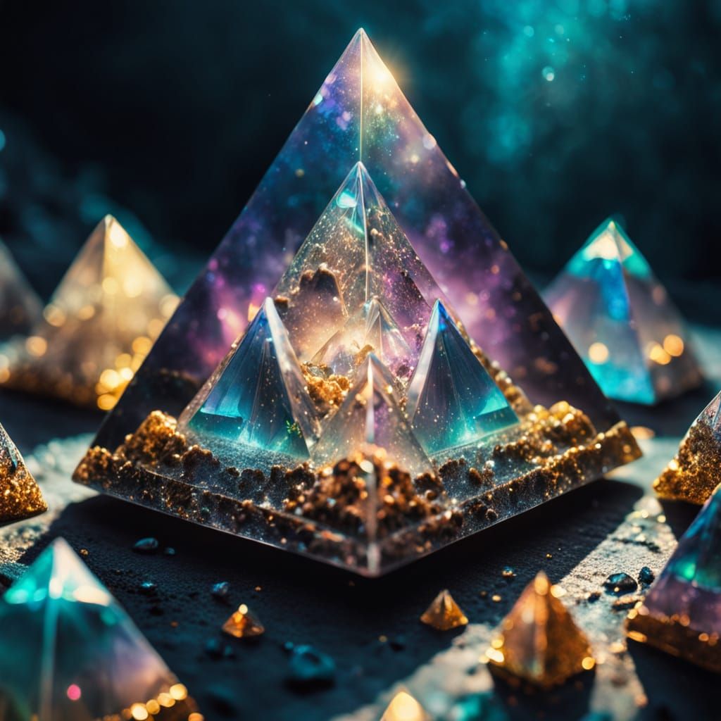 Surreal Dark Crystal Pyramid with Gold Specks