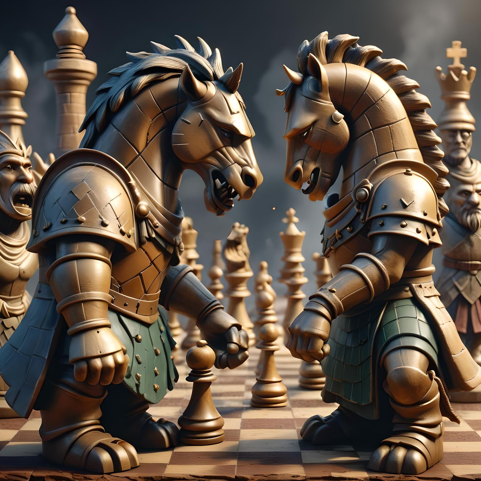 Epic Chess Battle: Stone Figures in 3D Art