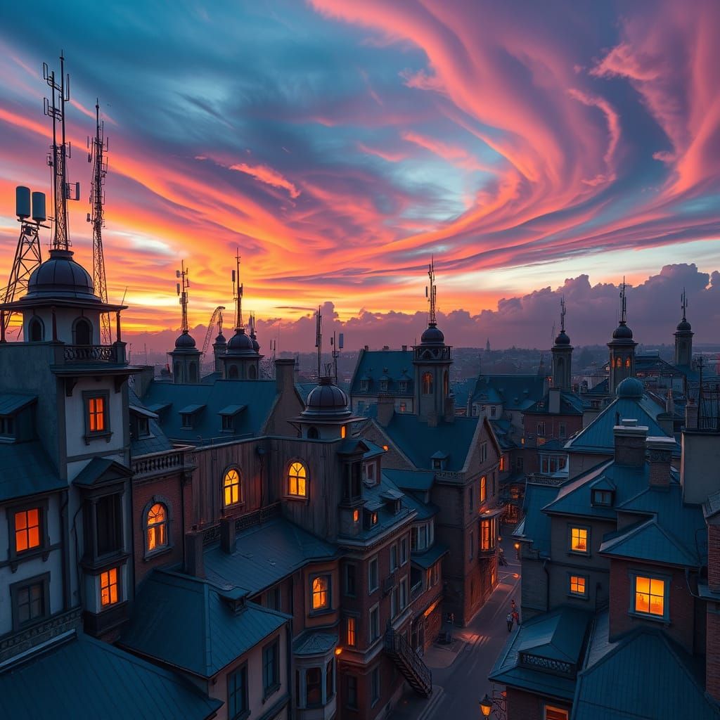 Renaissance Cityscape: Brain Buildings at Twilight