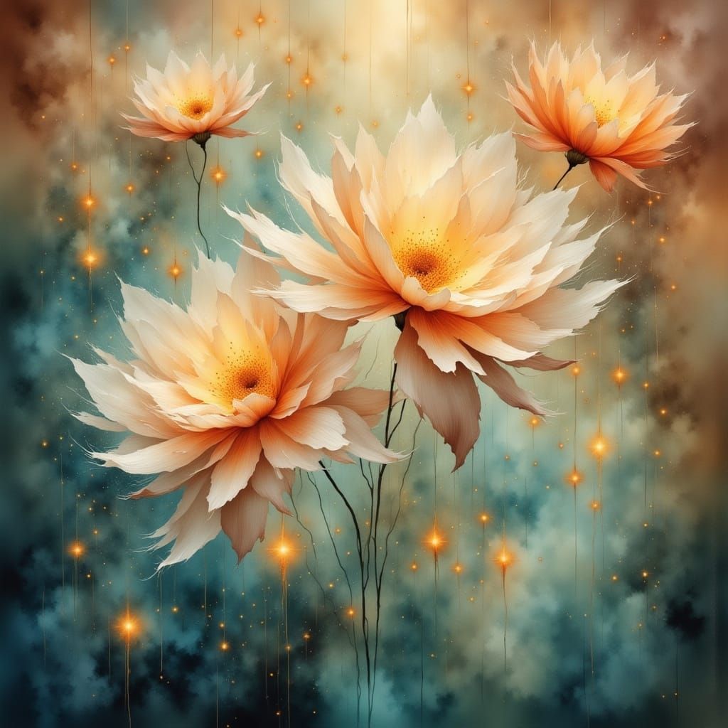 Softly Glowing Floral Blooms in Mid-Air