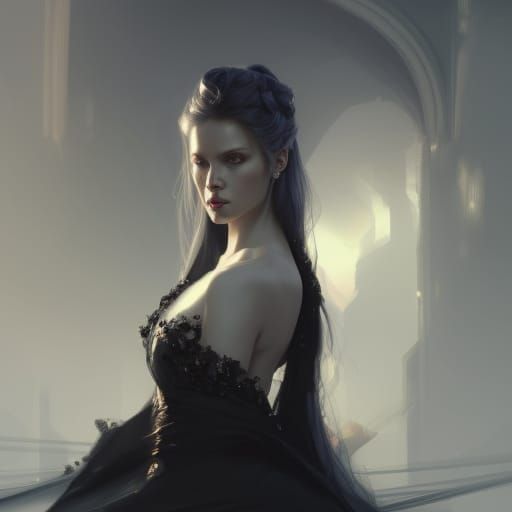 White-Haired Princess in Dark Fantasy Art Style