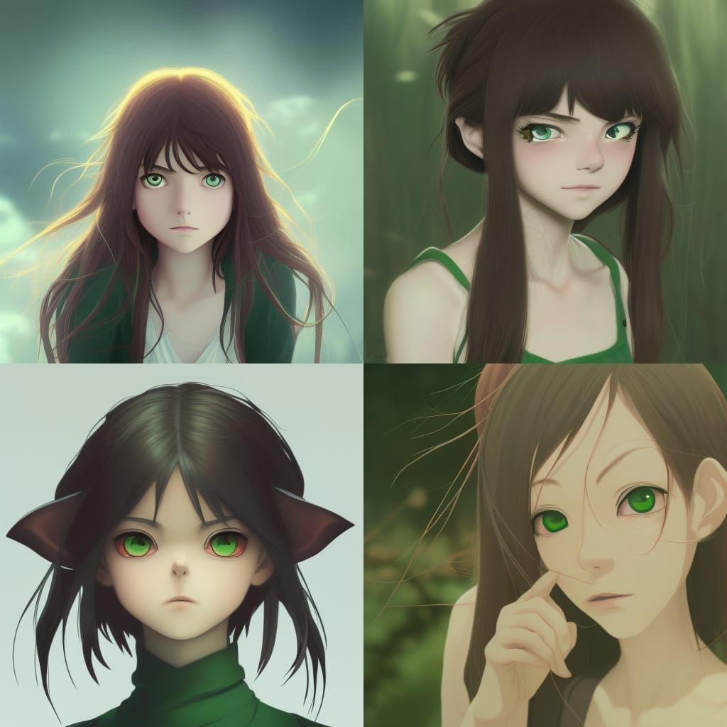 Green-Eyed Rat Girl in Studio Ghibli Anime Style