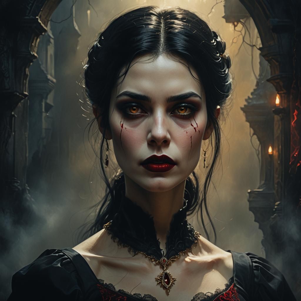Vampire Woman Portrait in Dark Fantasy Style