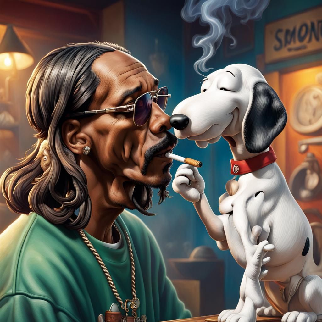 Snoop Dogg and Snoopy: Hyperrealistic Splash Art