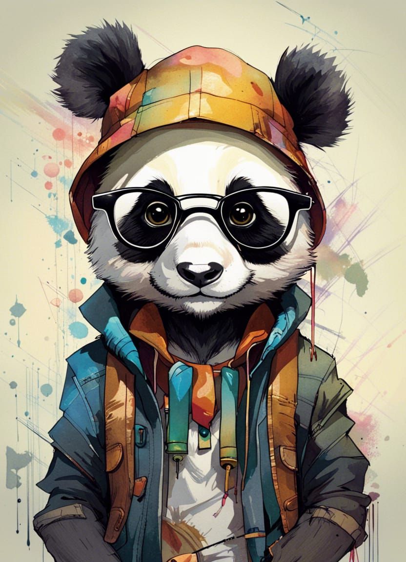 Hipster Panda Character Portrait