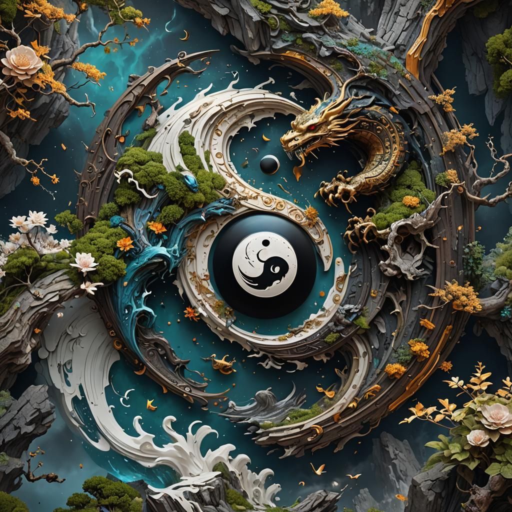 Detailed Ying Yang Matte Painting in Deep Color