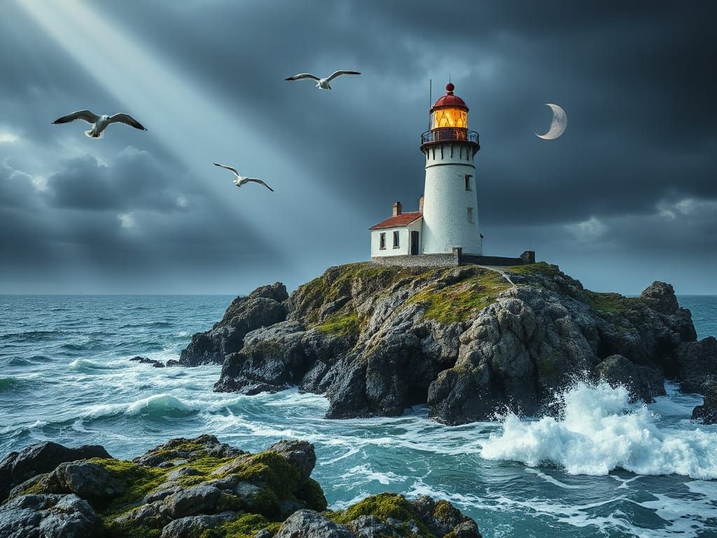 15th Century Lighthouse in Stormy Weather
