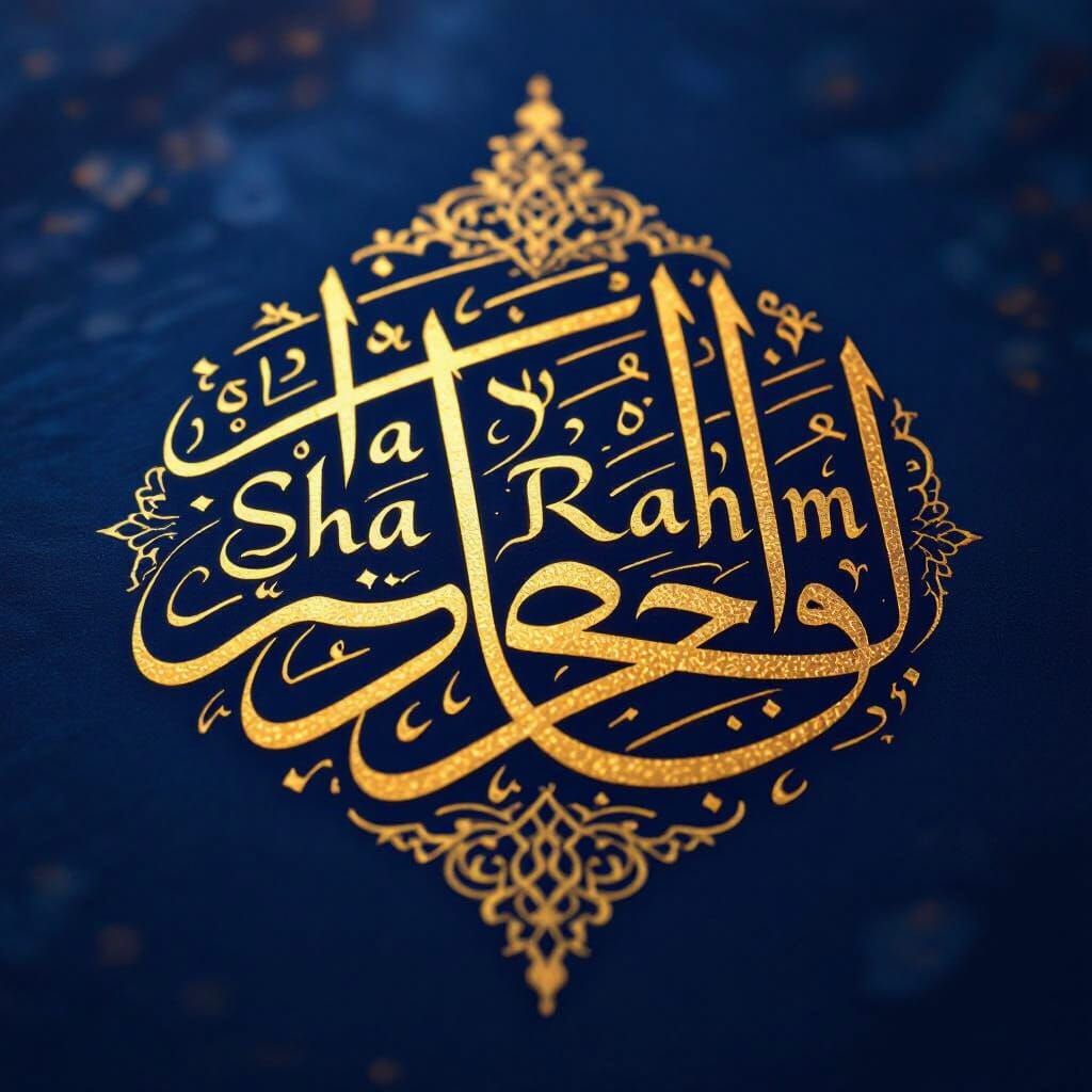 Elegant Arabic Calligraphy with Golden Ink on Blue