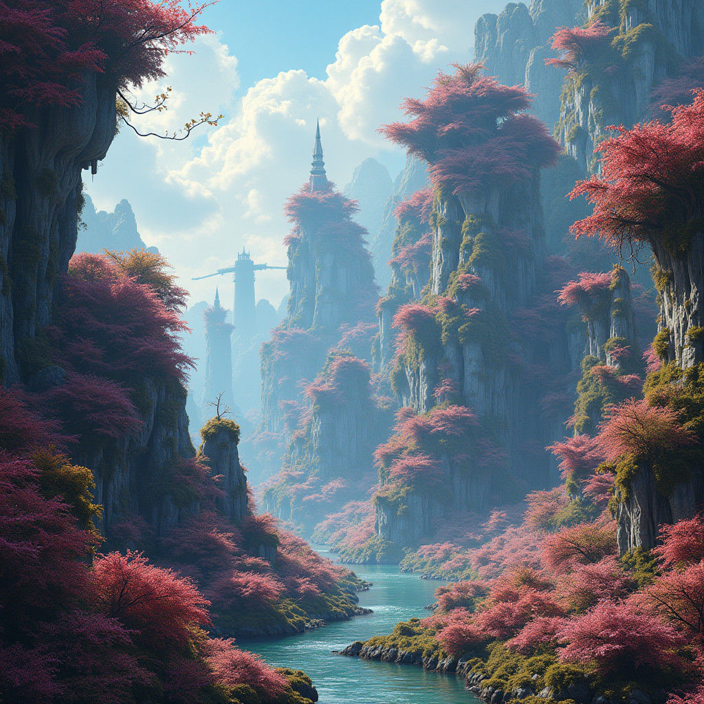 Mystical Realm: Surreal Landscape in Matte Painting Style