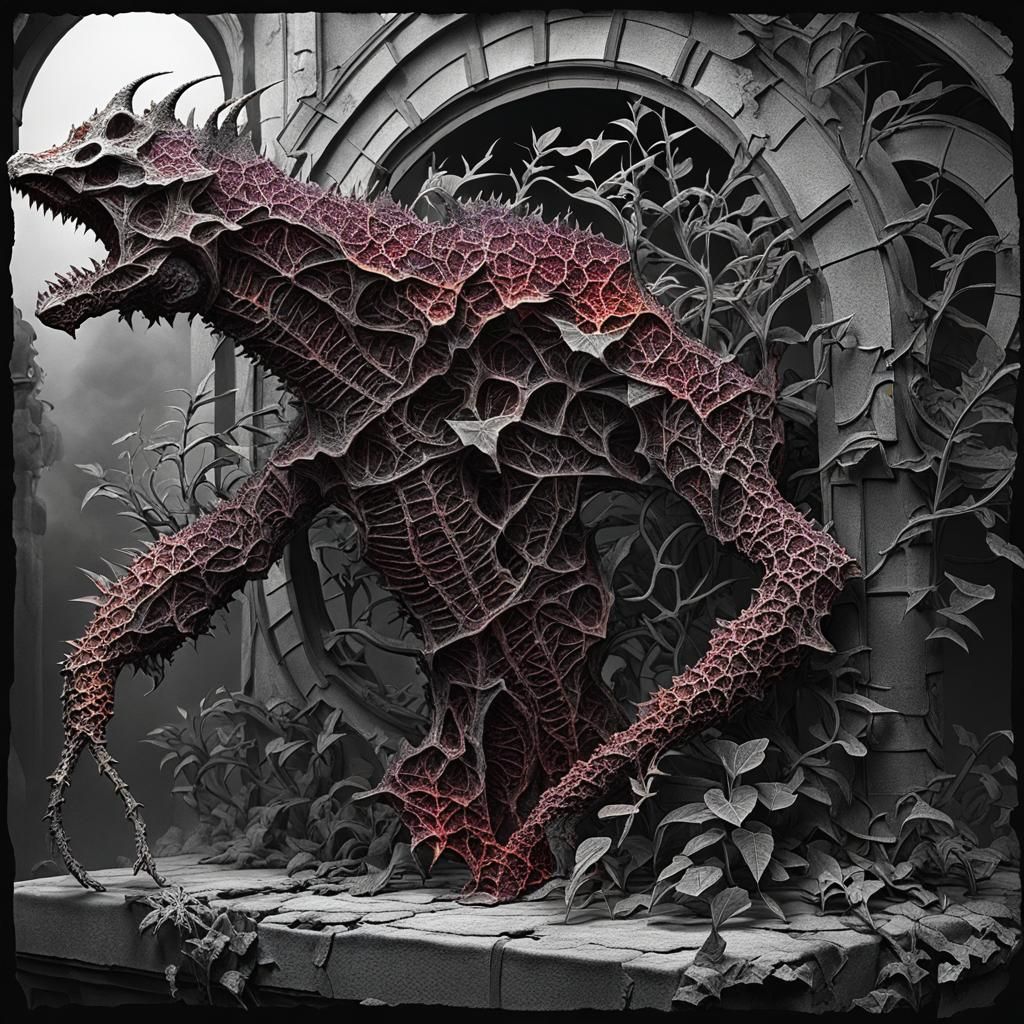 overgrown (gold crimson biomechanical) kudzu thorns snapdrag...