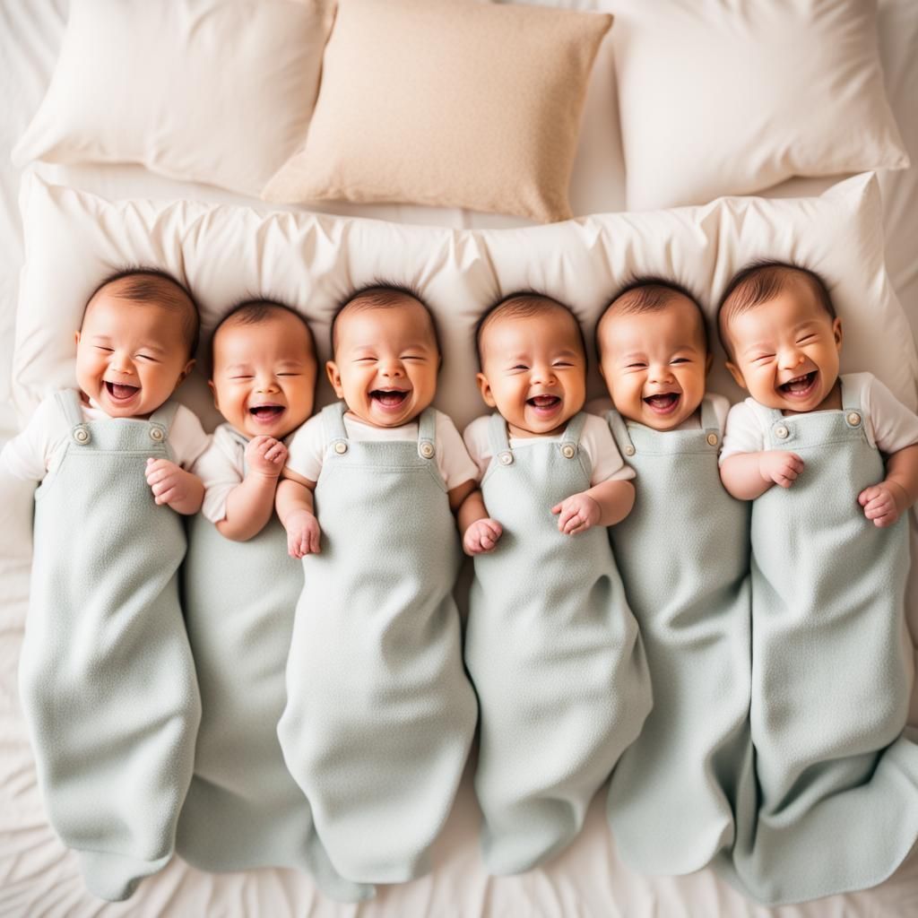 Quintuplet Babies Laughing in Natural Light