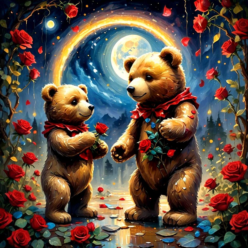 Teddy Bears Proposing Under a Blue Moon