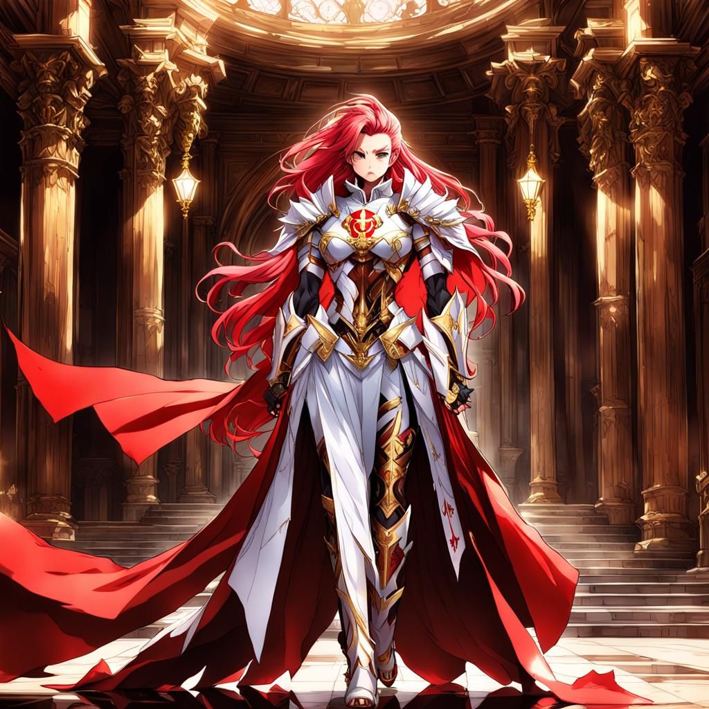 Anime Style Paladin Girl in Royal Hall
