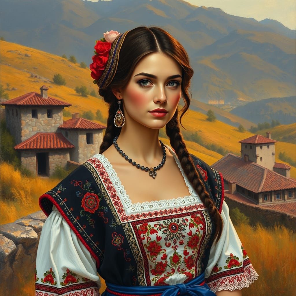 Serbian Woman in Traditional Folk Costume