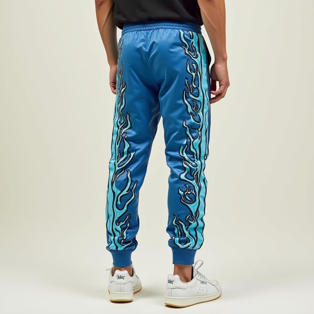 Electric Blue Jogger Trackpants in Bold, Retro-Futuristic St...