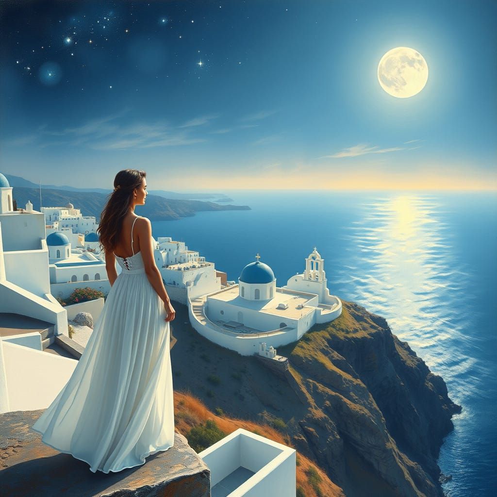 Ethereal Greek Island Scene at Dusk