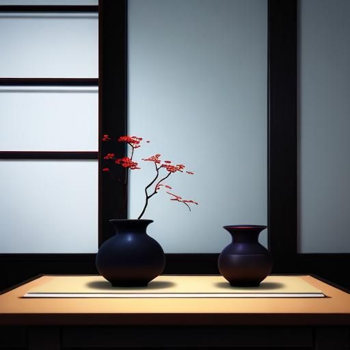 Minimalist Ikebana Arrangement in Ukyio-e Style