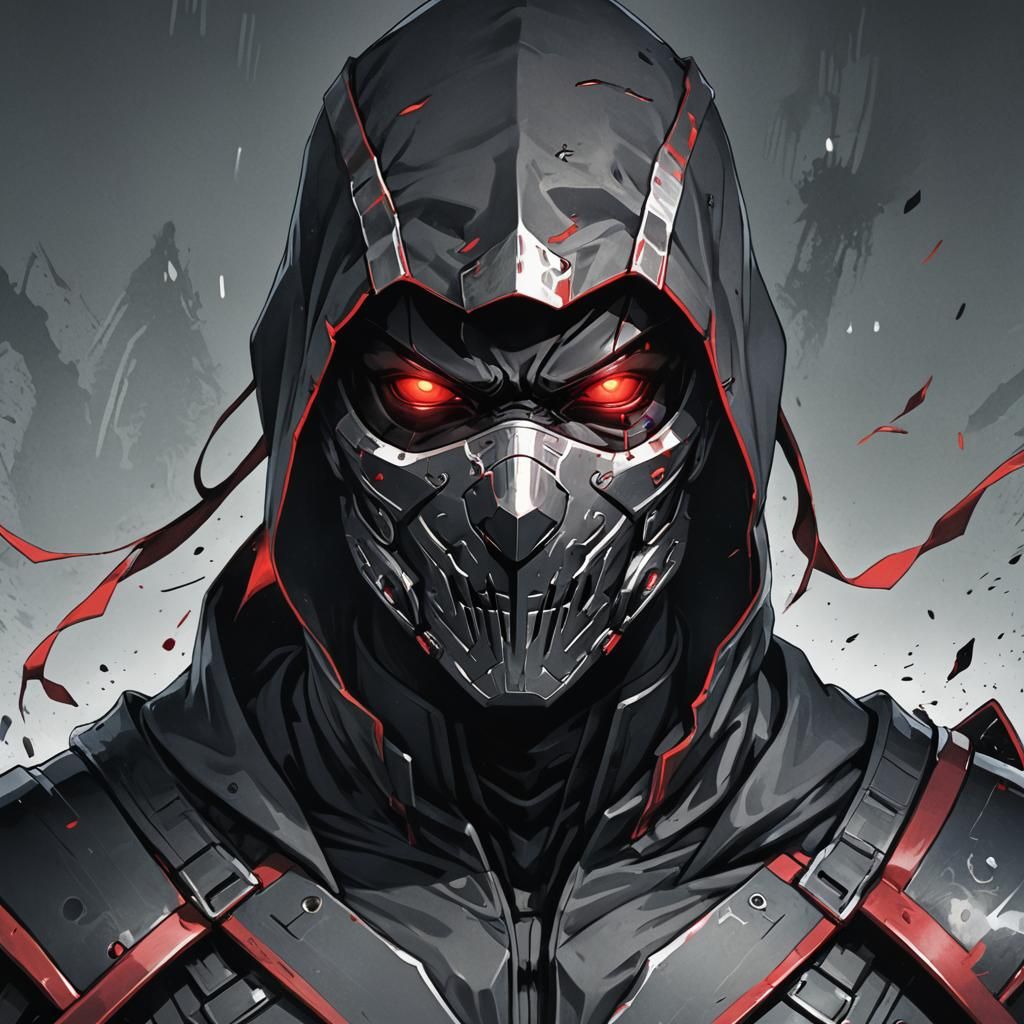 Cyborg Ninja Portrait in Anime Cel-Shaded Style