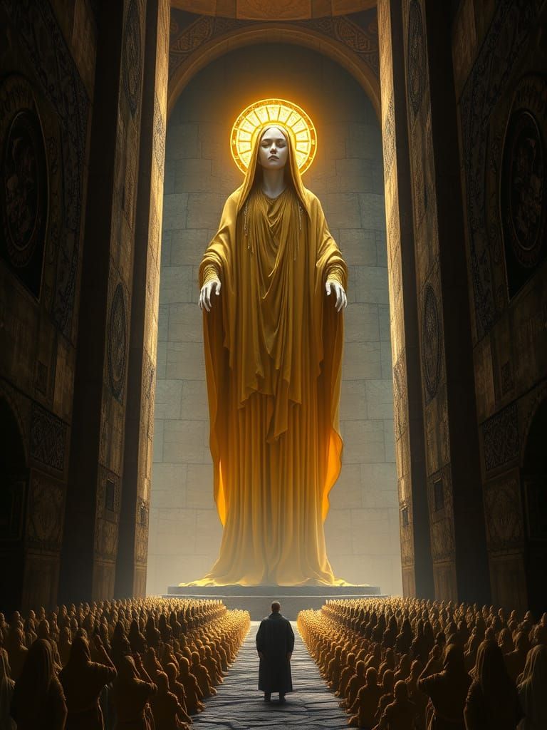 Ethereal Giant in Ancient Monolithic Structure