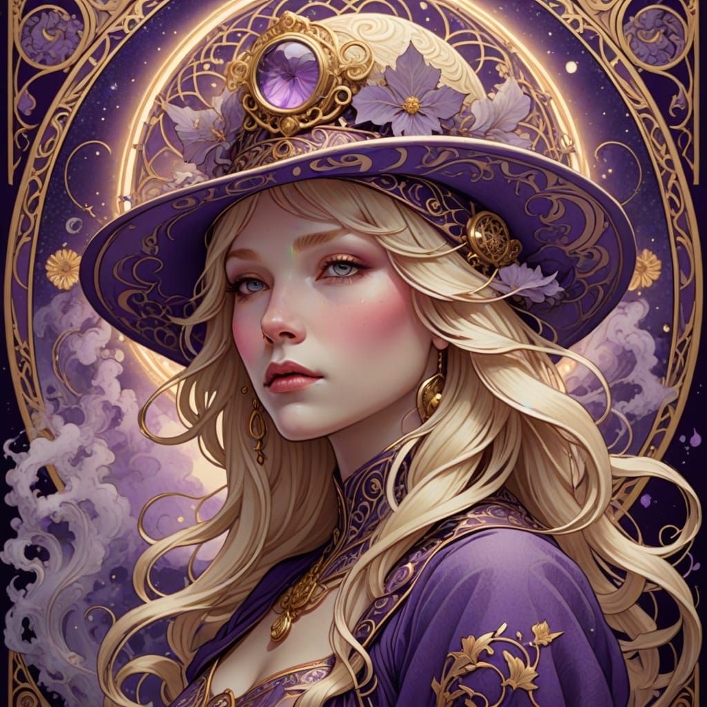Art Nouveau Woman with Purple Hat
